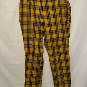 Hot Topic Tartan Plaid Yellow Black Elastic Waist High Rise Pants - M